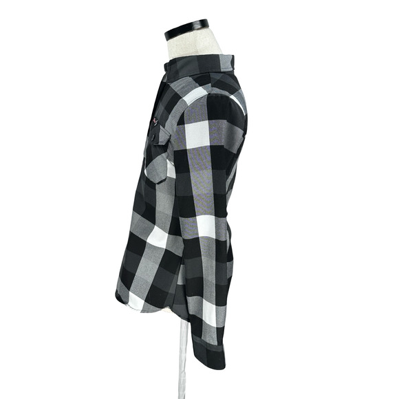 Dixxon Flannel Finish Line Shirt Women's Medium Black White Gray Plaid Button-Up - Picture 4 of 10